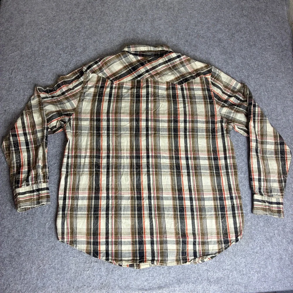 Levis Mens Western Pearl Snap Plaid Shirt Tan Black Red Long Sleeve Regular XL